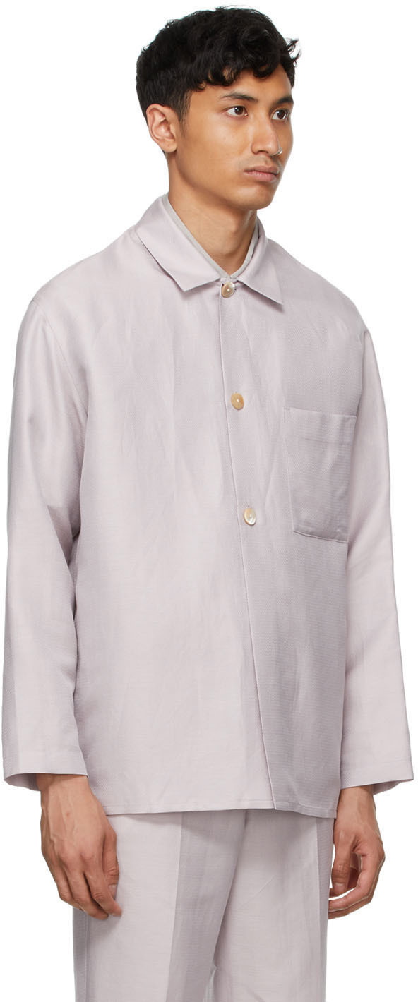 AURALEE Purple Linen & Silk Dobby Shirt Jacket Auralee
