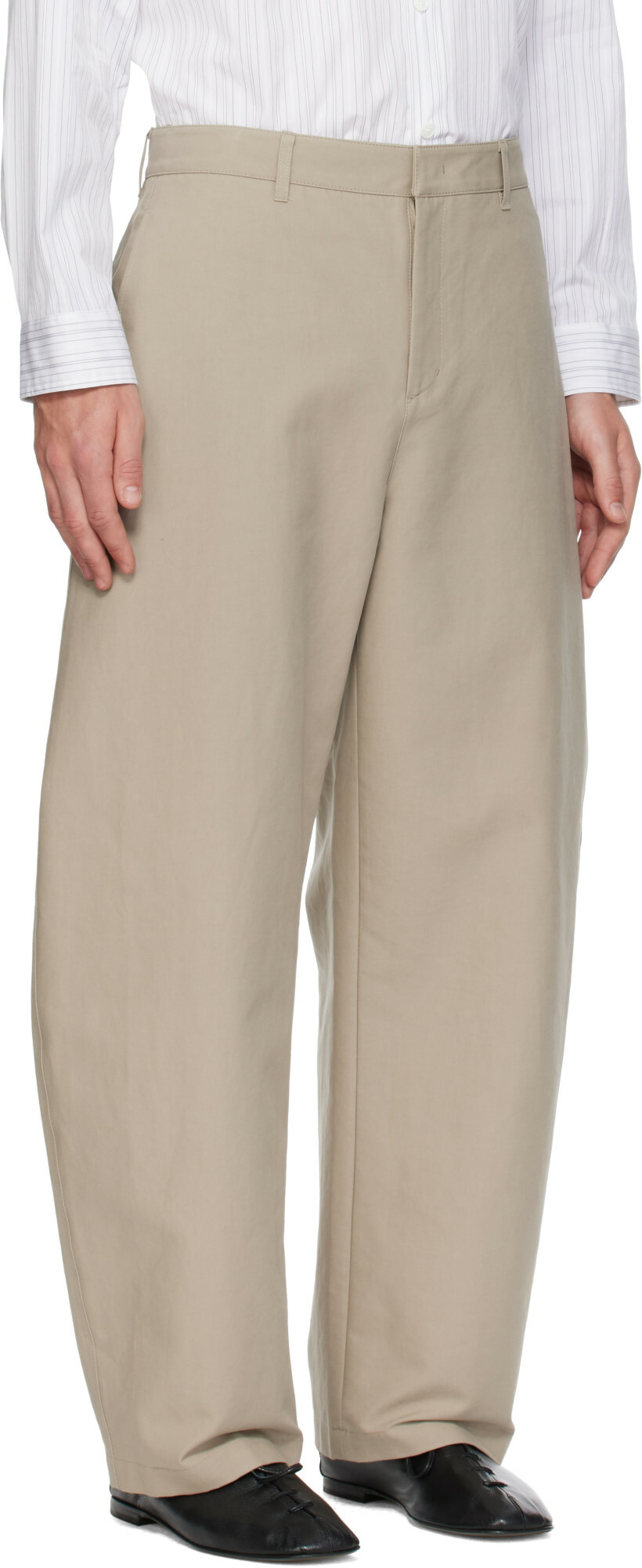 AMOMENTO Beige Curved Long Trousers