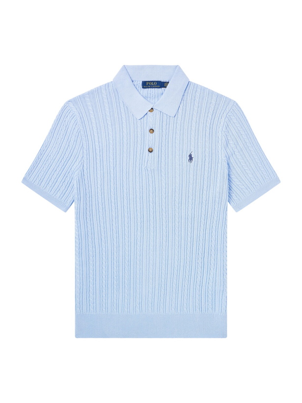 Photo: Polo Ralph Lauren - Logo-Embroidered Cable-Knit Cotton Polo Shirt - Blue