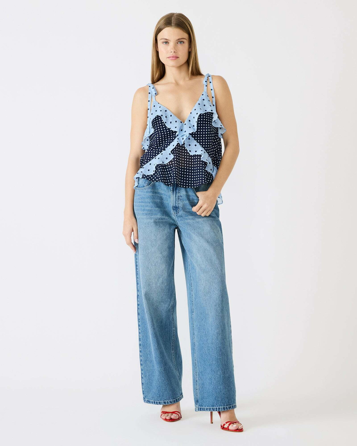 Steve Madden Adalina Polka Dot Top in Navy