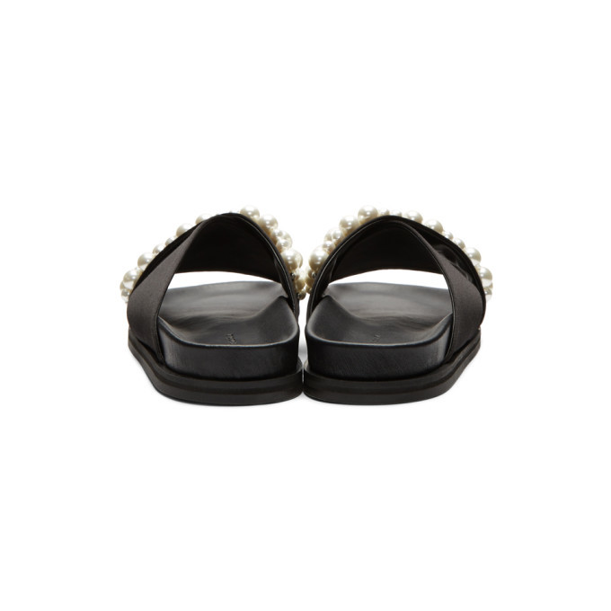 Simone Rocha Black Satin Beading Slides Simone Rocha