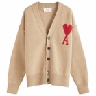 AMI Paris Men's A Heart Cardigan in Camel/Red