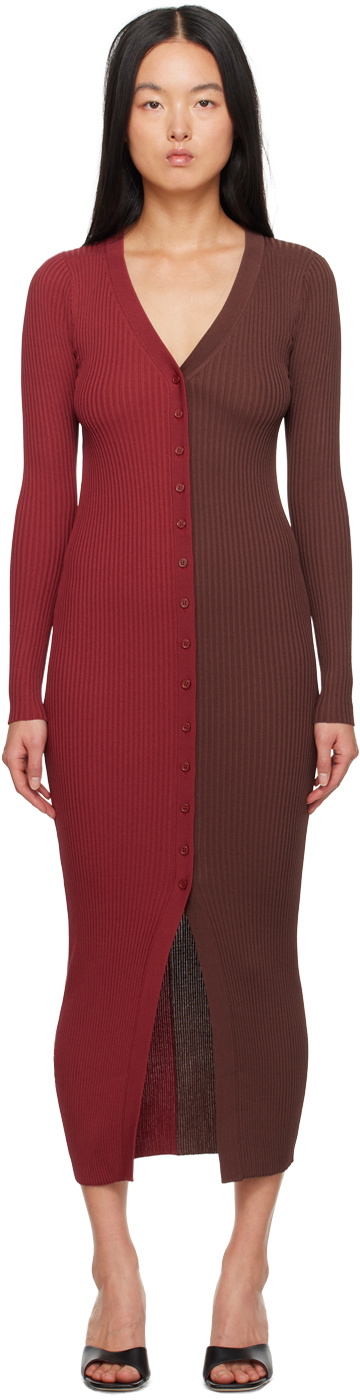 Staud Red & Brown Shoko Midi Dress Staud