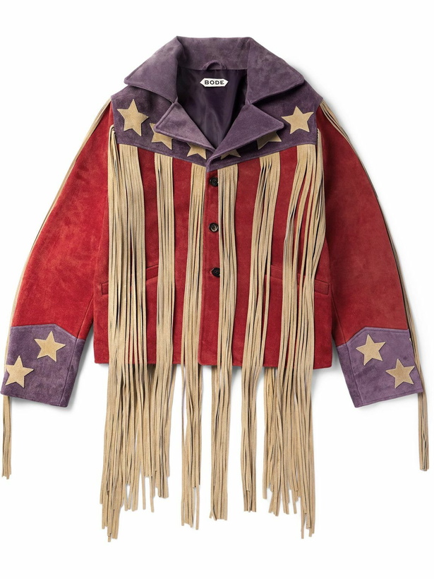 Photo: BODE - Appliquéd Colour-Block Fringed Suede Jacket - Red