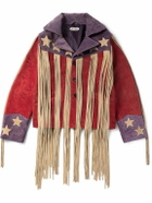 BODE - Appliquéd Colour-Block Fringed Suede Jacket - Red