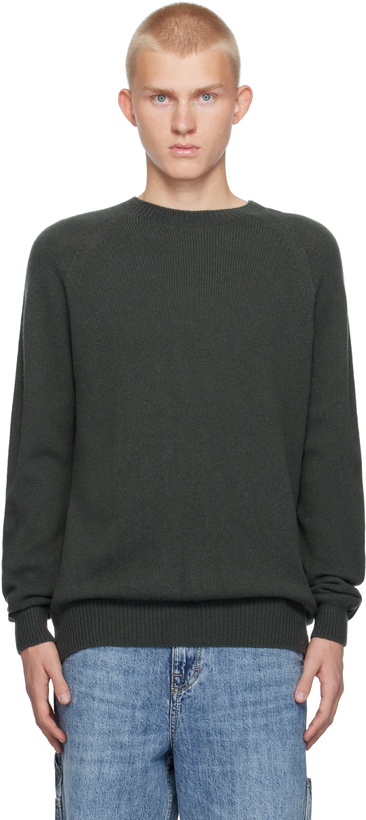Photo: Sunspel Khaki Lambswool Crew Neck Sweater