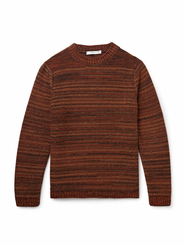 Photo: Inis Meáin - Striped Merino Wool and Cashmere-Blend Sweater - Brown