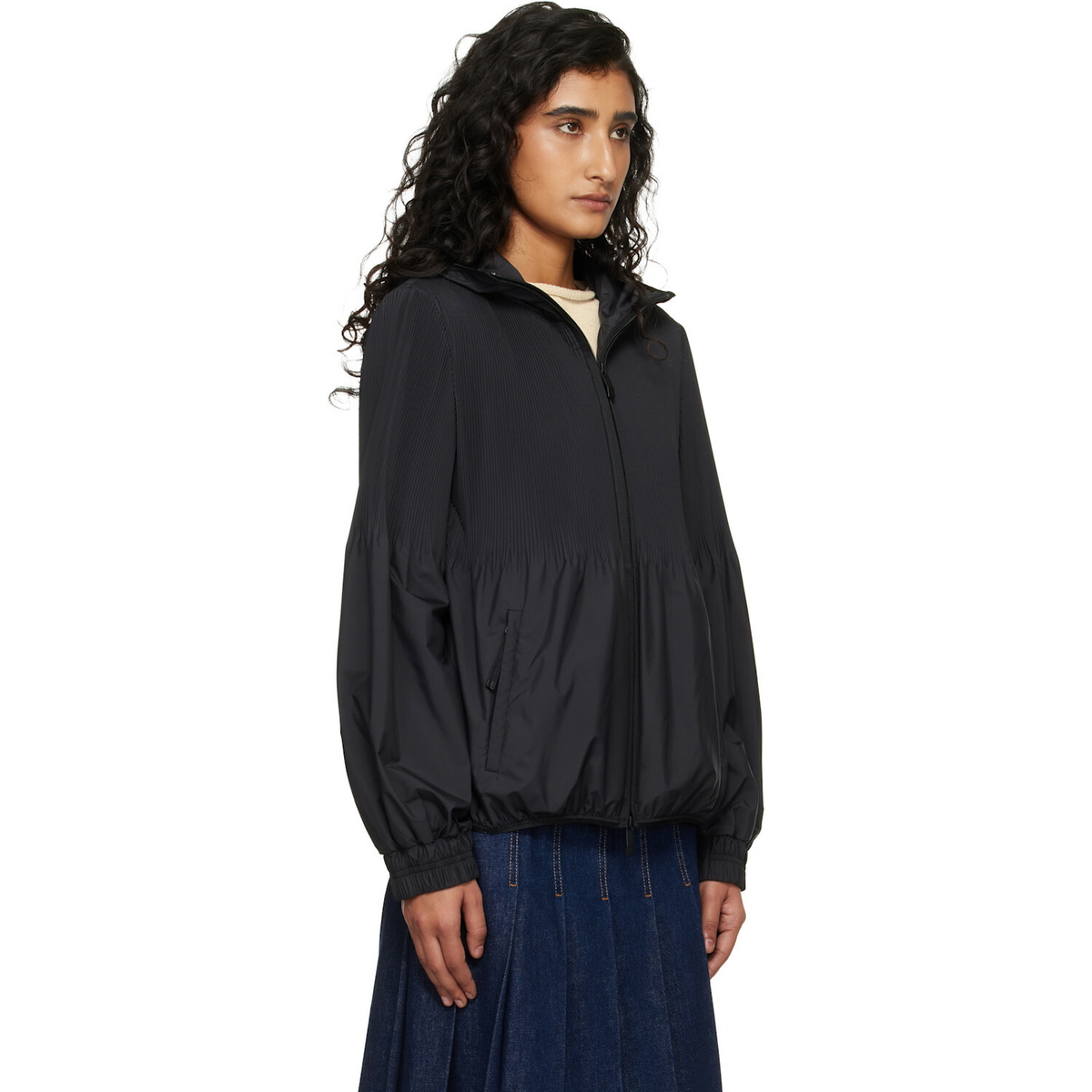 Moncler Black Anemone Pleated Hooded Jacket