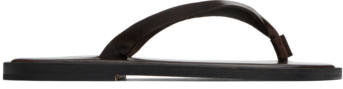 AURALEE Brown Leather Tong Flip-Flops