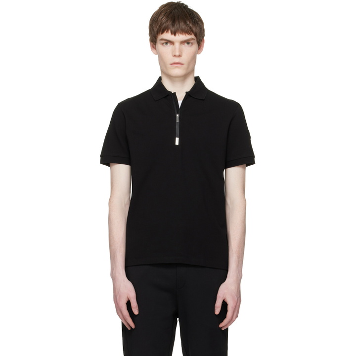 Photo: Moncler Black Logo Cotton Piquet Half Zip Polo
