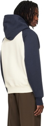 AMI Paris Off-White & Blue Cotton Knitted Ami de Coeur Hoodie