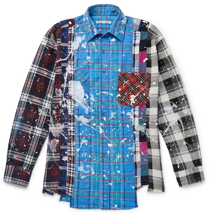 Photo: Needles - Paint-Splattered Checked Cotton-Flannel Shirt - Blue