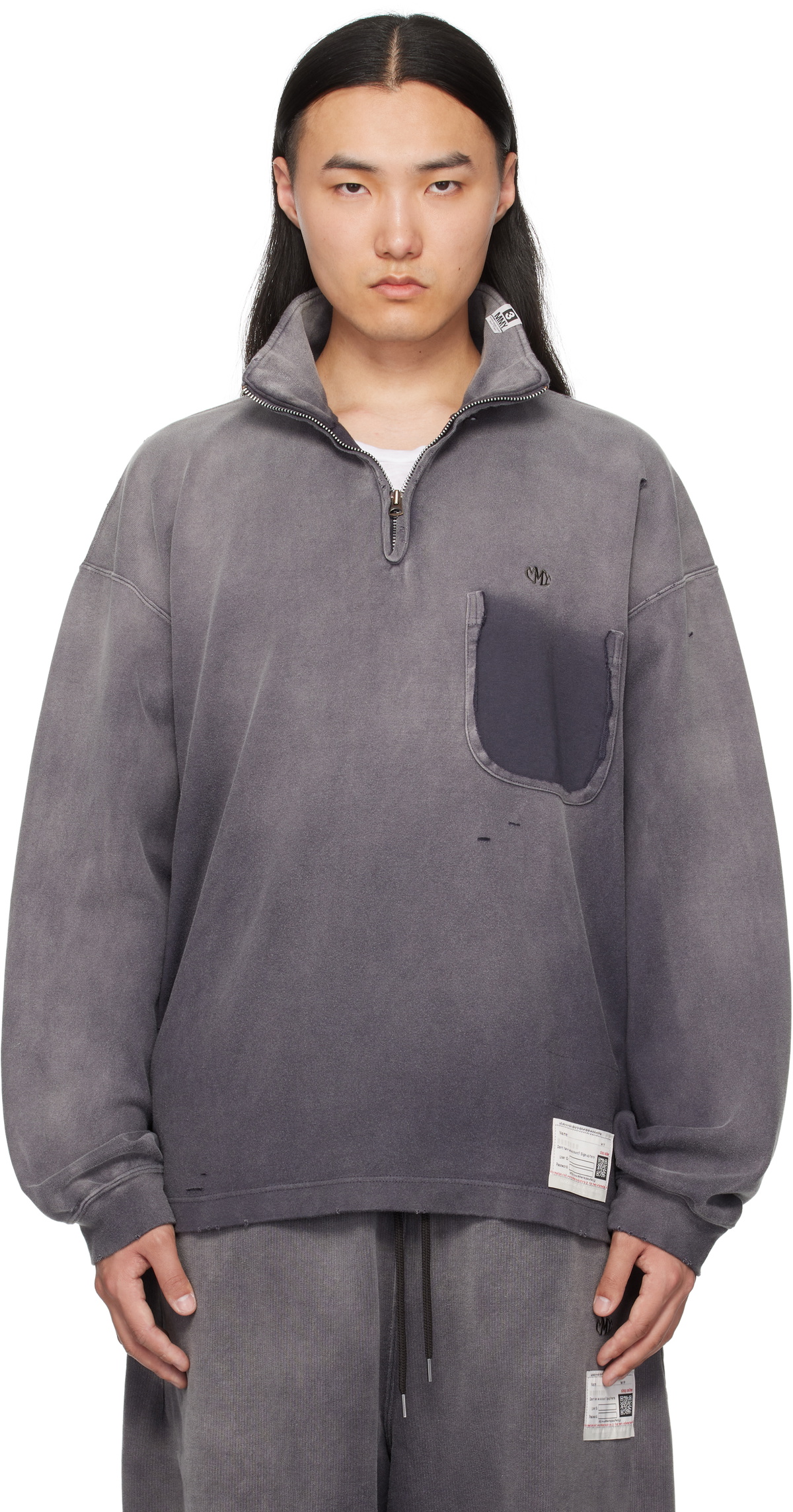 Maison MIHARA YASUHIRO Black Sun Faded Quarter Zip-Up Sweatshirt