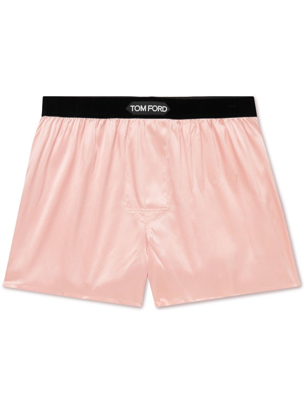 Photo: TOM FORD - Velvet-Trimmed Stretch-Silk Satin Boxer Briefs - Pink