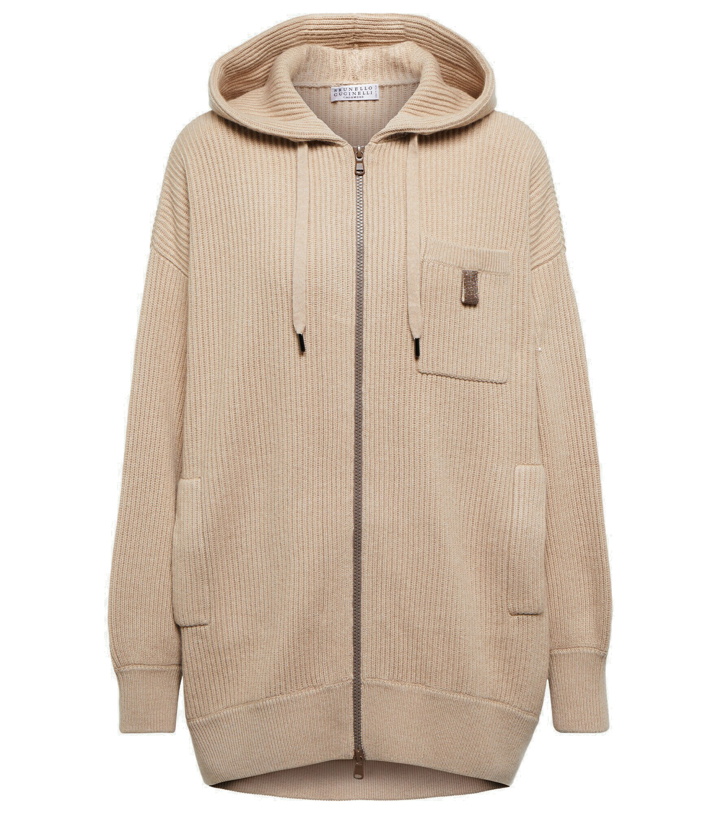 Photo: Brunello Cucinelli - Ribbed-knit cashmere zipped hoodie