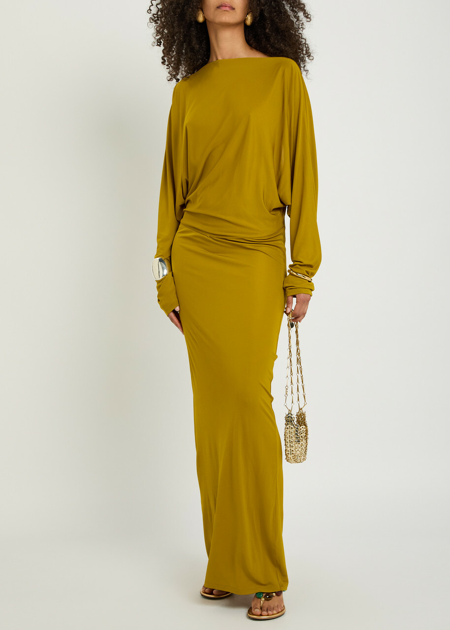 DE LA Vali Devana Open Back Jersey Maxi Dress Gold