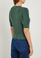 Paige Kato Puff-sleeve Ribbed Cashmere top Green