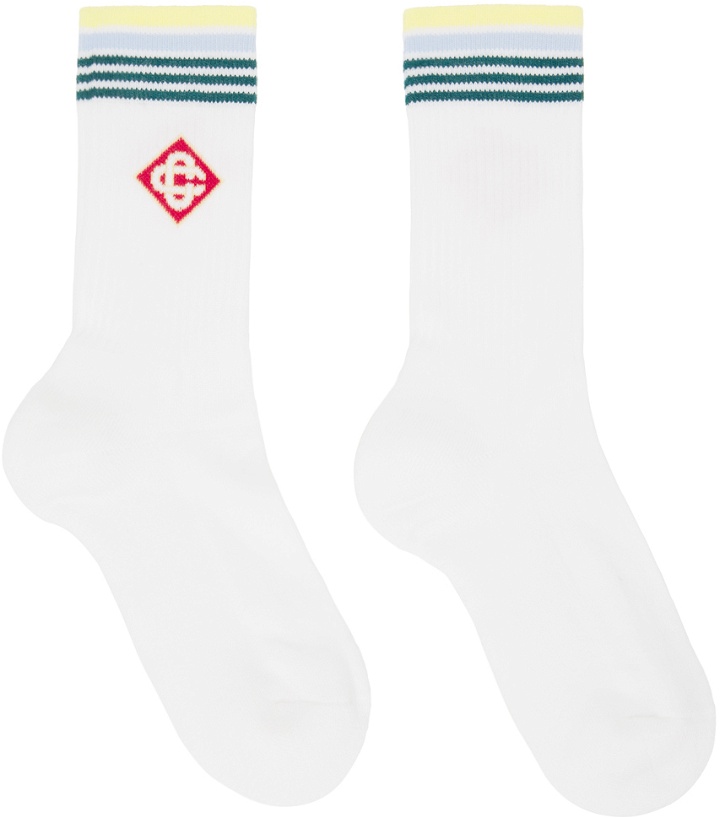 Photo: Casablanca White Stripe Monogram Sport Socks
