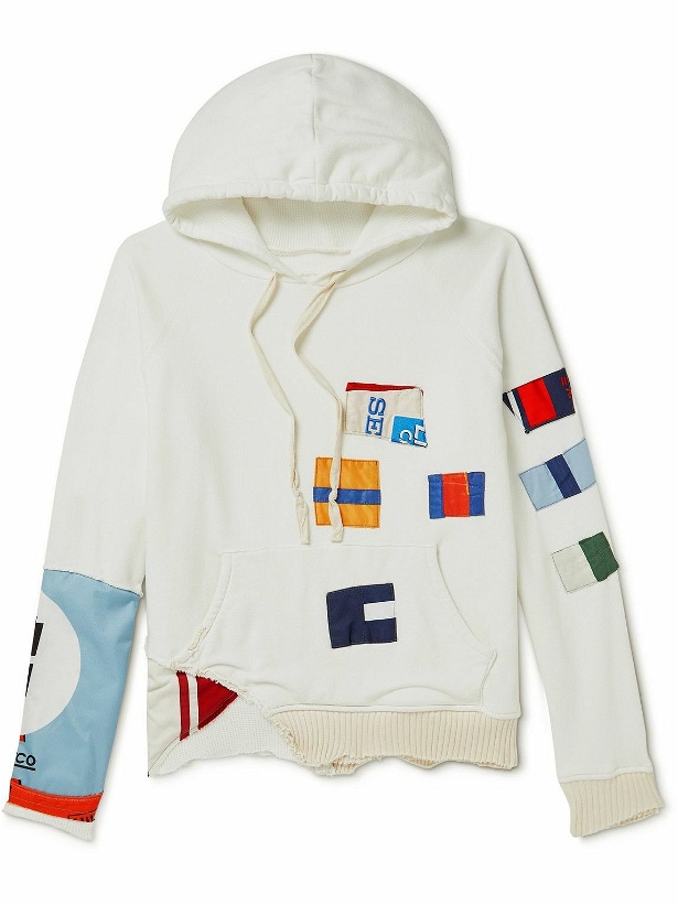Photo: Greg Lauren - Distressed Patchwork Upcycled Cotton-Blend Jersey, Canvas and Twill Hoodie - Multi