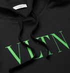 Valentino - Logo-Print Loopback Cotton-Blend Jersey Hoodie - Black