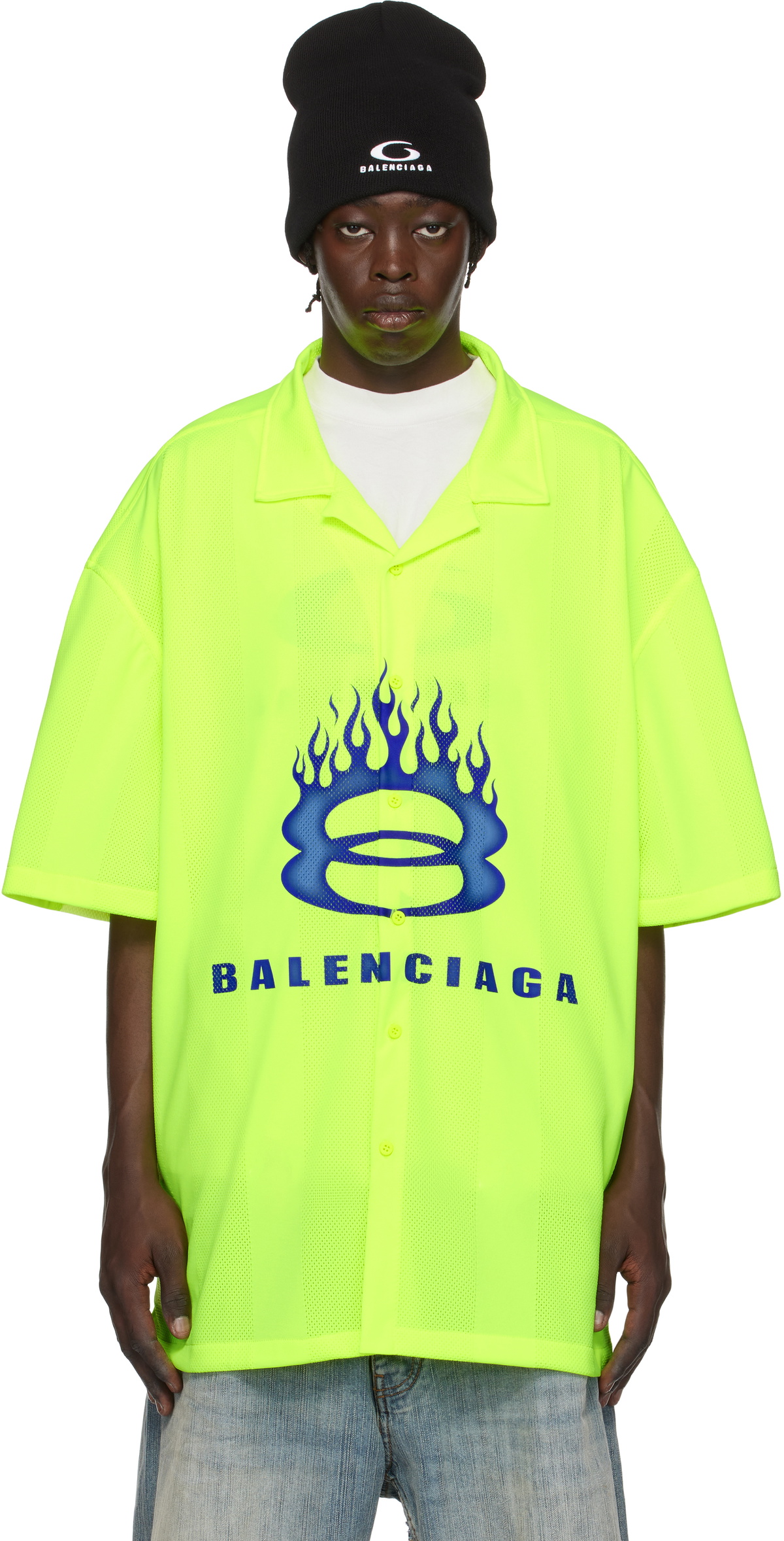 Balenciaga Yellow Striped Mesh Shirt Balenciaga