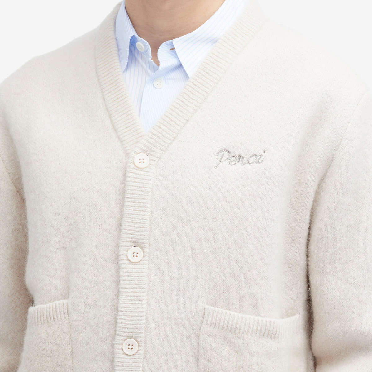 Percival Men's White Glove Mohair Cardigan in Neutrals