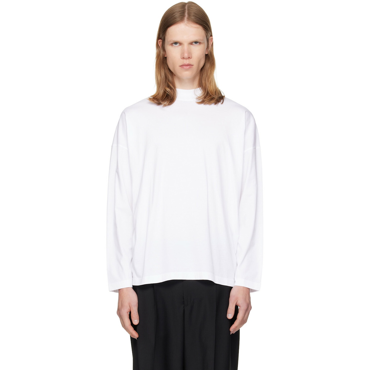 Jil Sander White Cotton Mock-Neck T-shirt