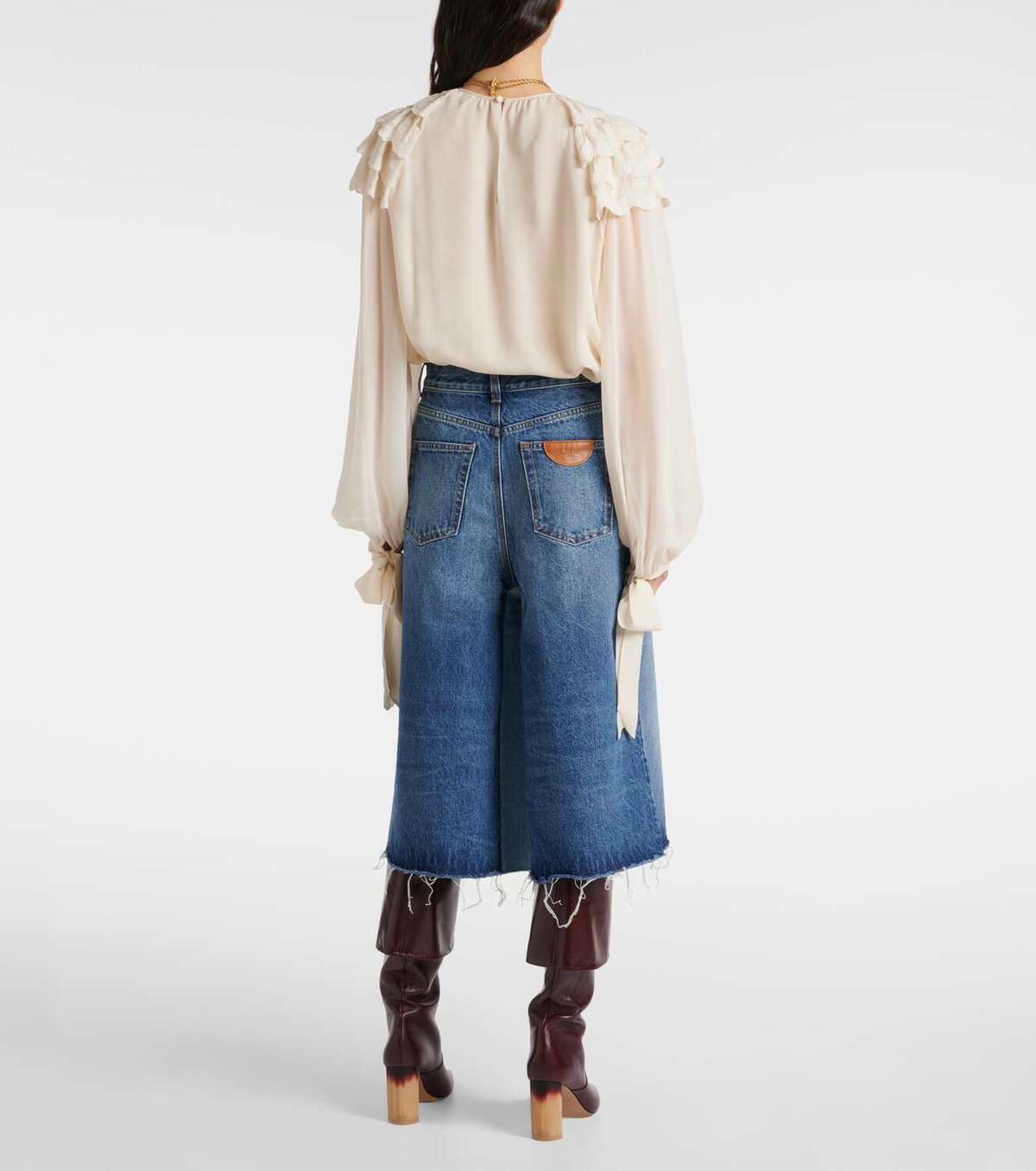 Chloé Patchwork high-rise denim culottes Chloe
