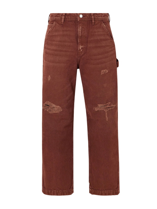 Photo: Enfants Riches Déprimés - Paint Straight-Leg Distressed Cotton-Canvas Trousers - Brown