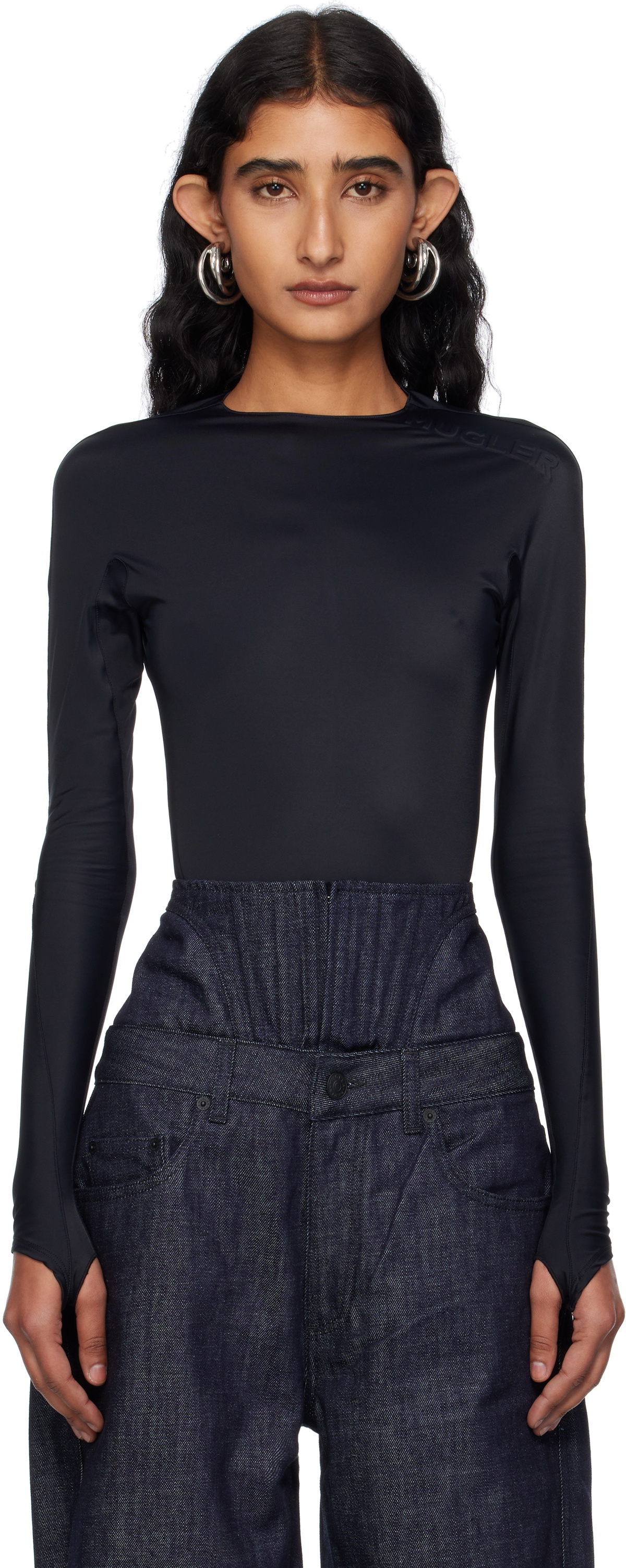 【関税込み】Mugler ブラック スター ボディスーツ Mugler スタープリント ボディスーツ | ブラック | FARFETCH JP