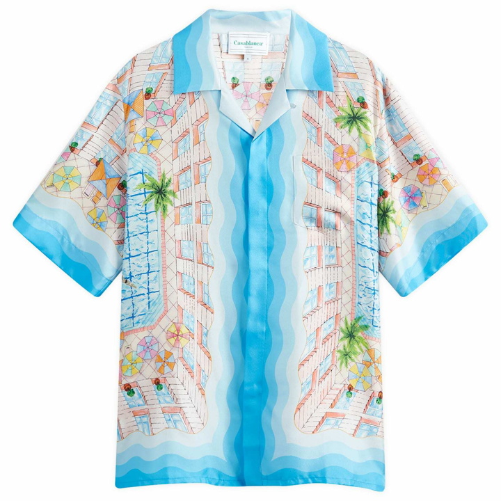 Photo: Casablanca Men's Le Plongeon Short Sleeve Silk Shirt in Blue