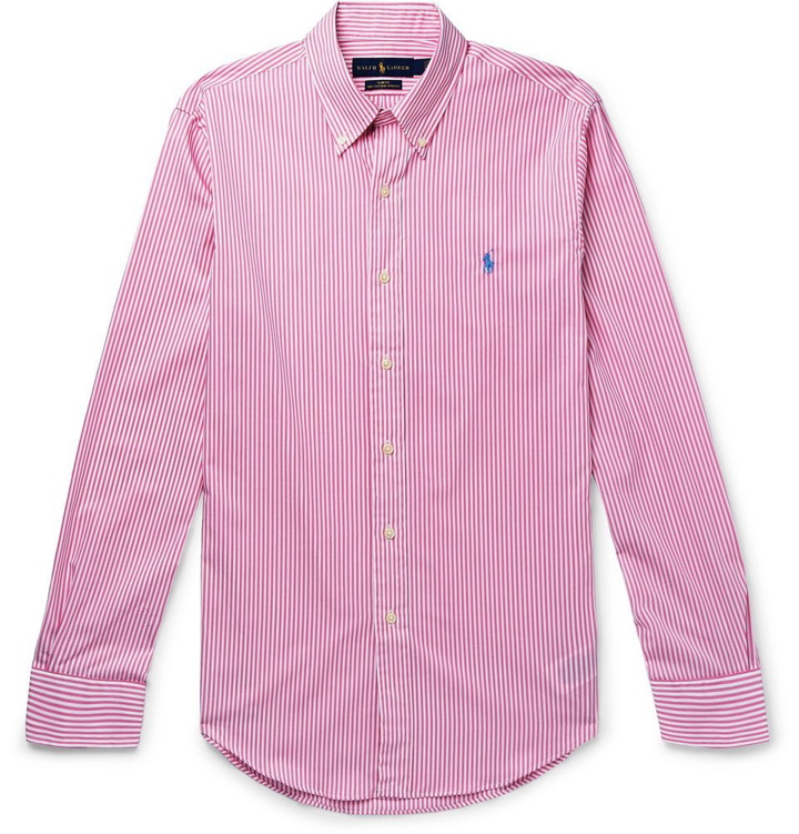 Photo: Polo Ralph Lauren - Slim-Fit Button-Down Collar Striped Cotton-Poplin Shirt - Men - Pink