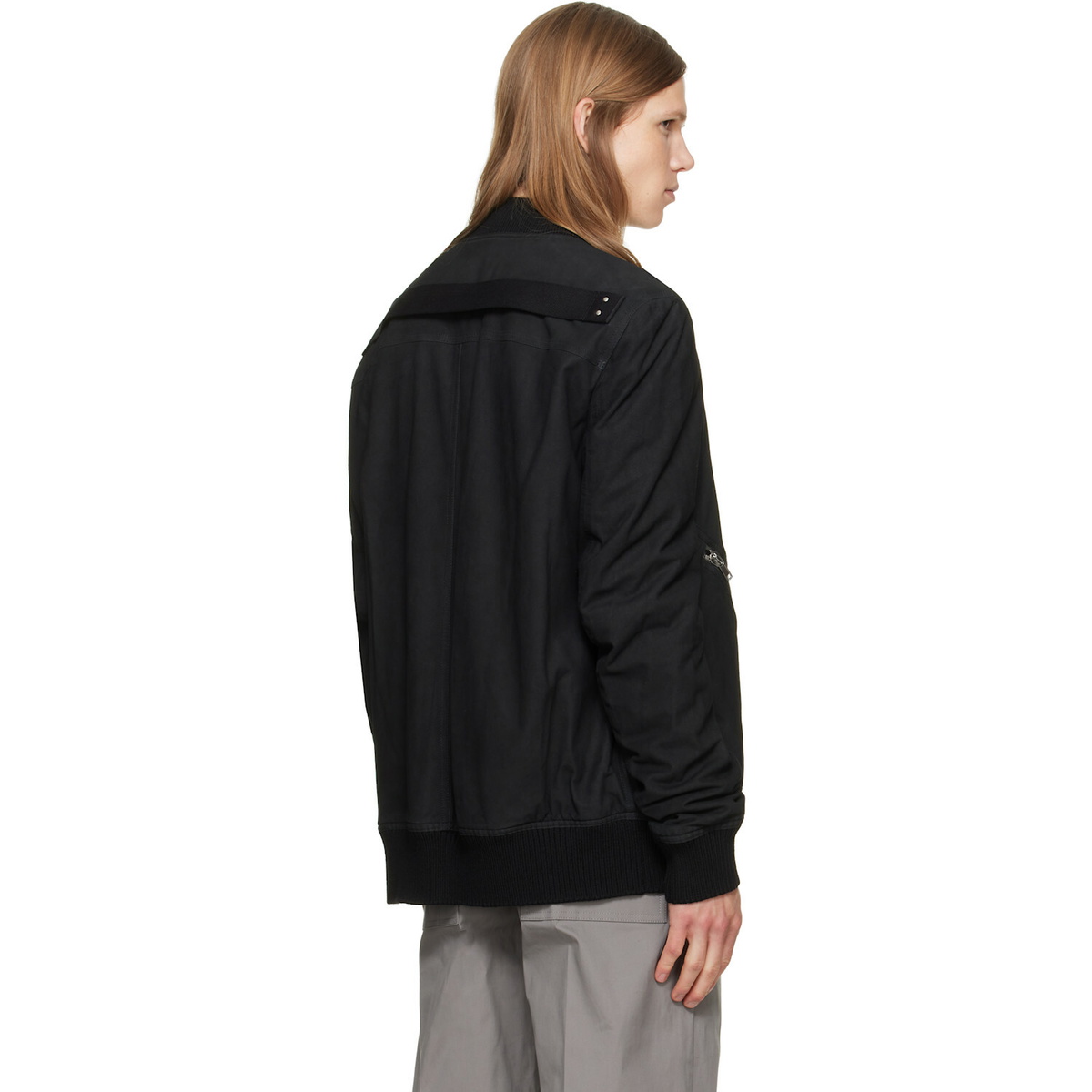 Rick Owens Black Tower Heizer Flight Suede Bomber Jacket