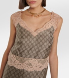 Gucci GG Supreme lace-trimmed silk maxi dress