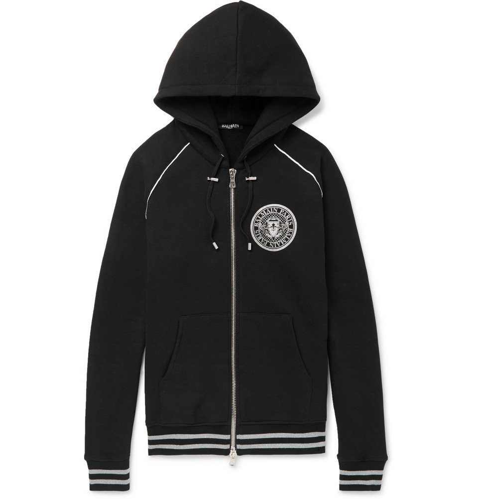 Balmain logo-print short-sleeve cotton hoodie - Black