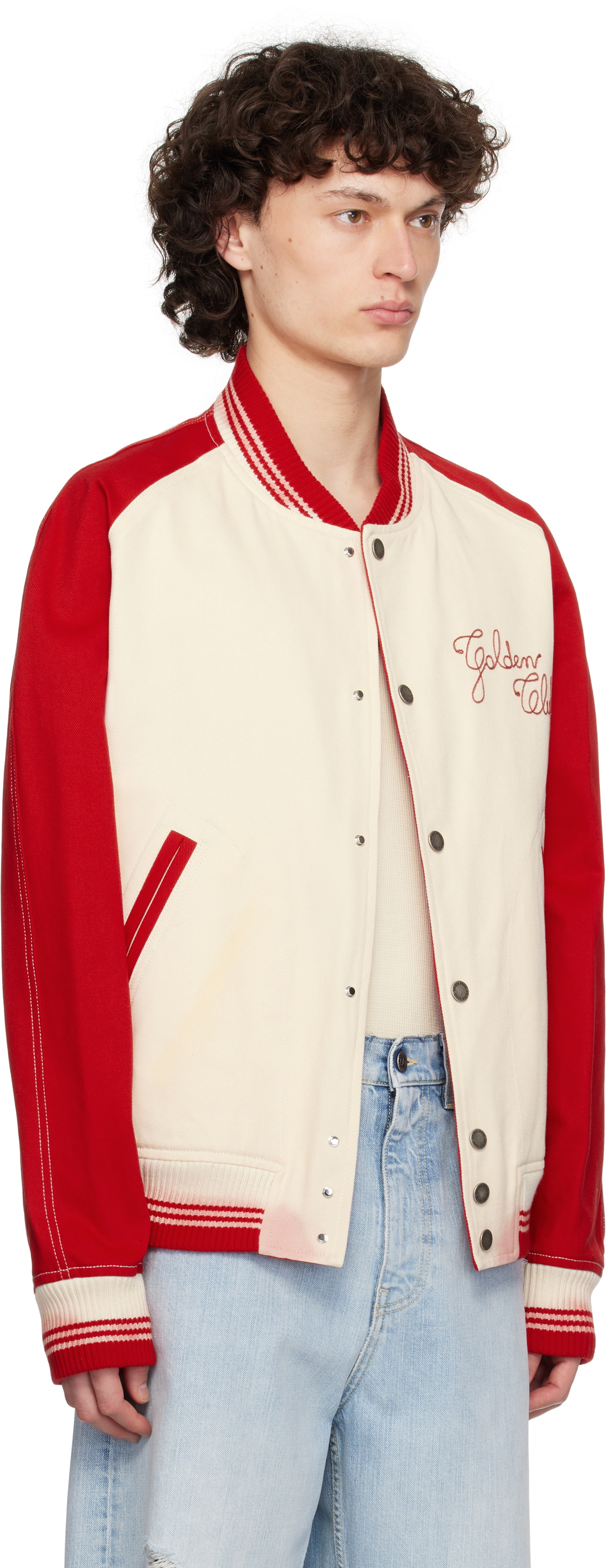 Golden Goose Off-White & Red Embroidery Bomber Jacket