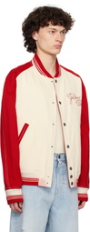Golden Goose Off-White & Red Embroidery Bomber Jacket