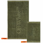 Off-White Bookish Towel Set in Army Green