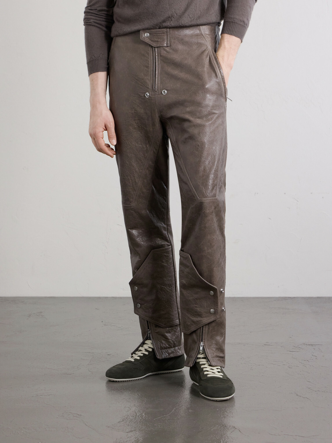 Rick Owens - Motopants Straight-Leg Panelled Leather Trousers - Brown