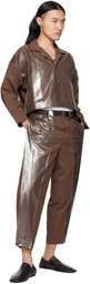 132 5. ISSEY MIYAKE Brown Tucked Foil Trousers