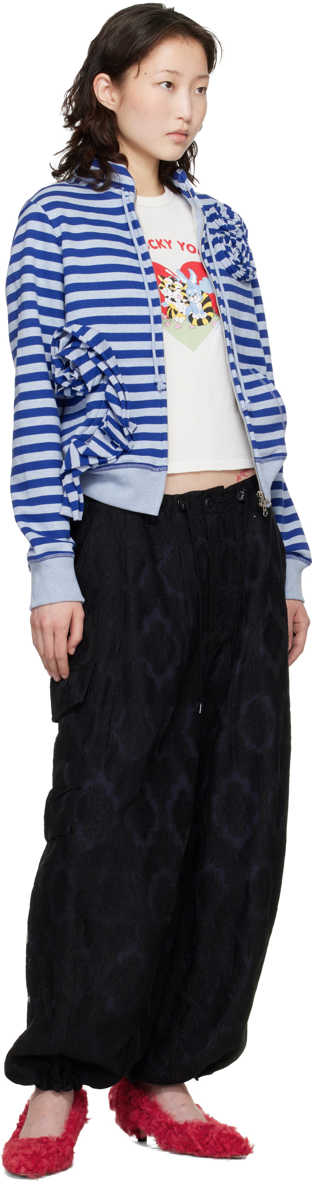 OPEN YY SSENSE Exclusive Navy Applique Knit Zipup Sweatshirt