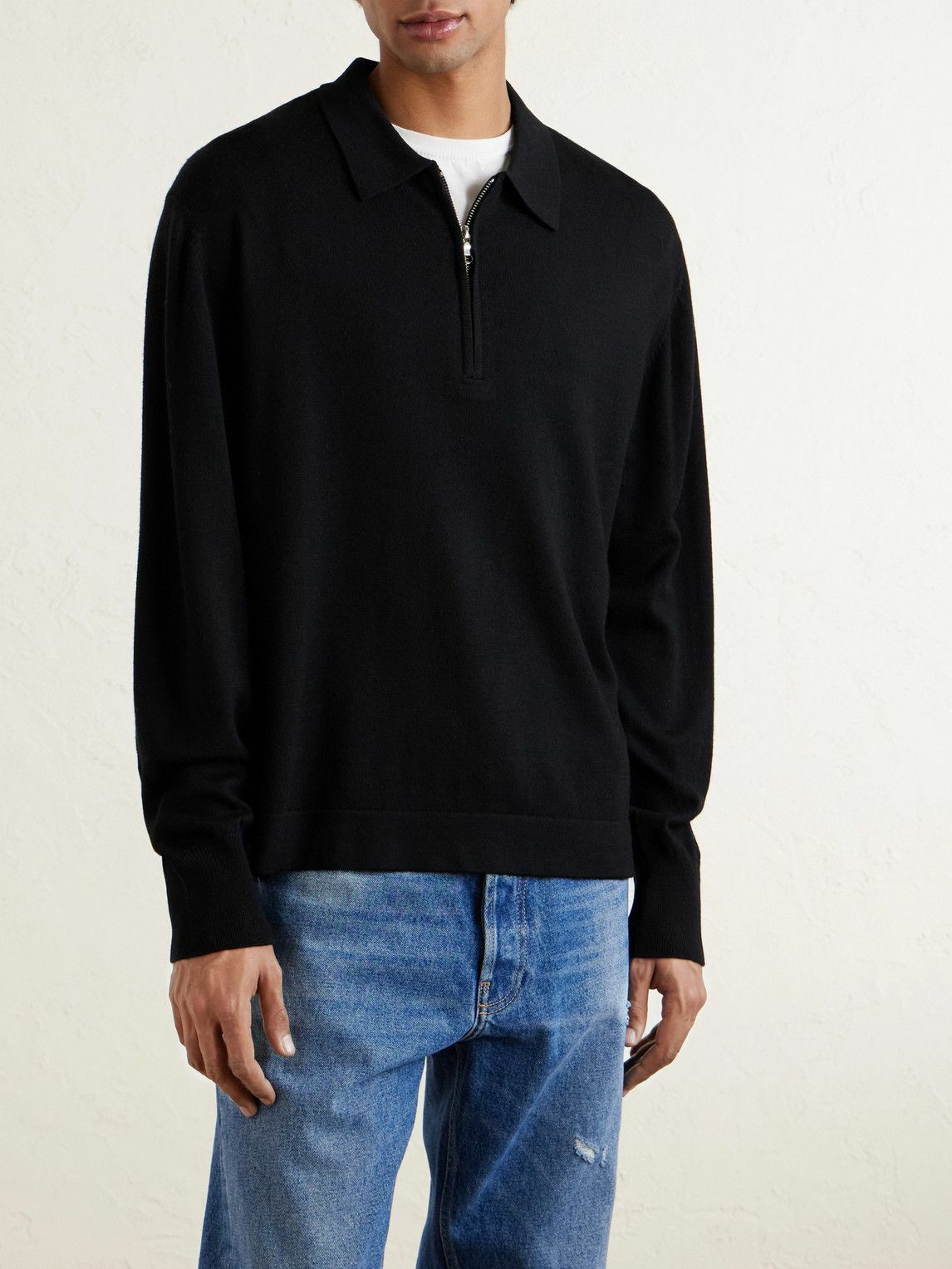 Officine Générale - Bene Merino Wool Half-Zip Polo Shirt - Black