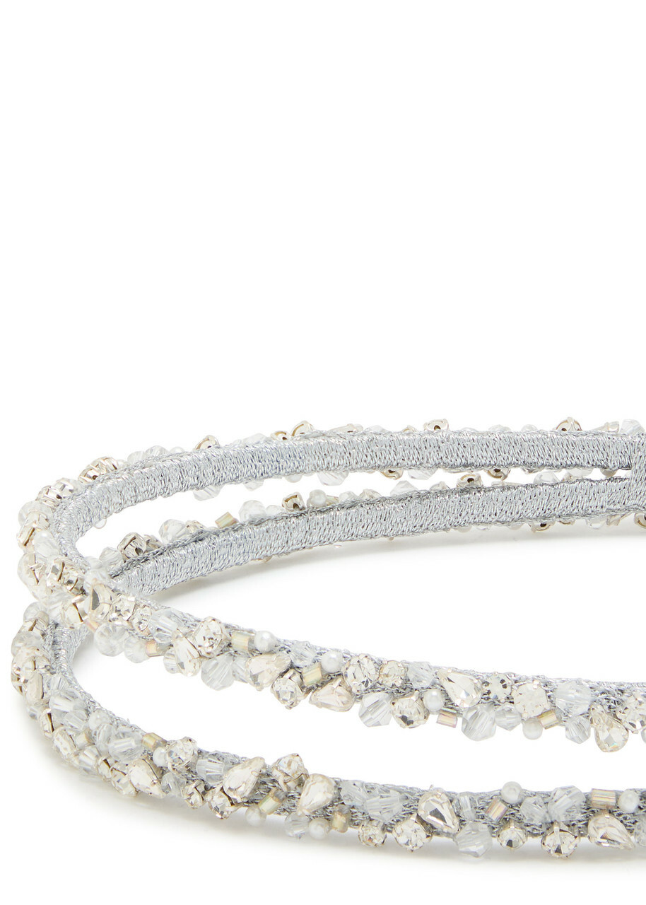 Jennifer Behr Leonora Crystal-embellished Metallic Silk Headband - Silver - One Size