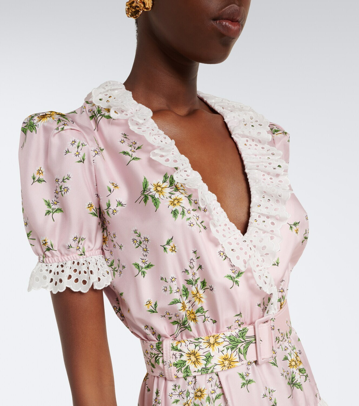 Rodarte Belted floral silk twill midi dress