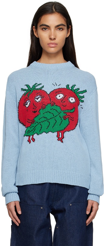 Photo: Sky High Farm Workwear Blue Happy Tomatoes Sweater