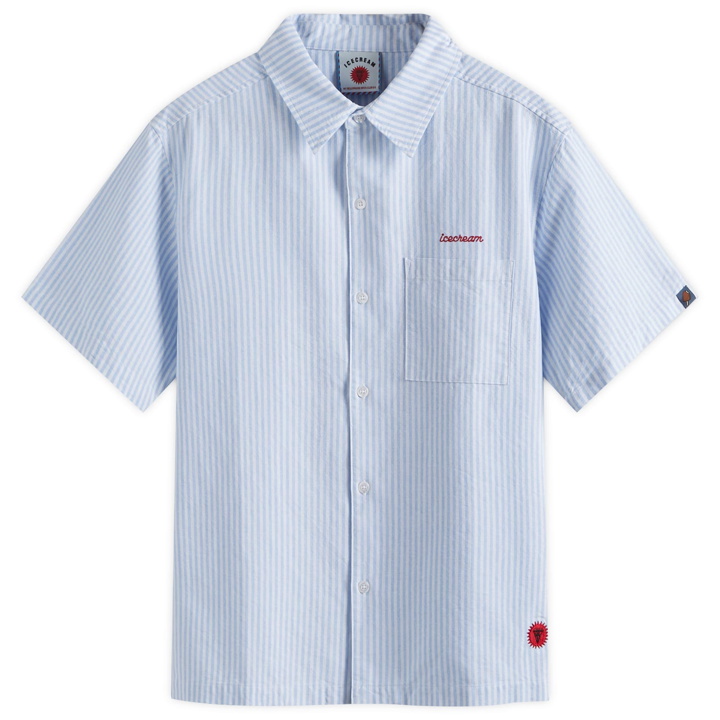 Photo: ICECREAM Men's Diner Short Sleeve Striped Shirt in Blue Stripe