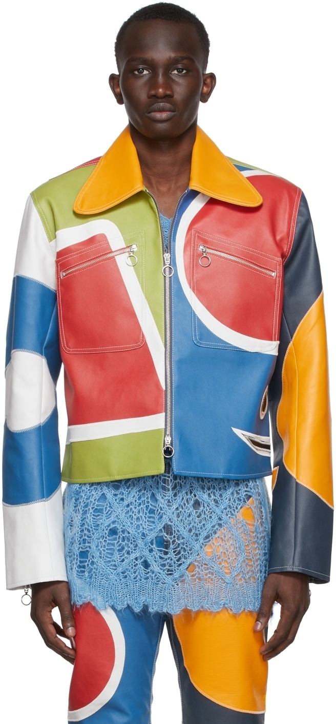 Charles Jeffrey Loverboy Multicolor Faux-Leather Patch Jacket