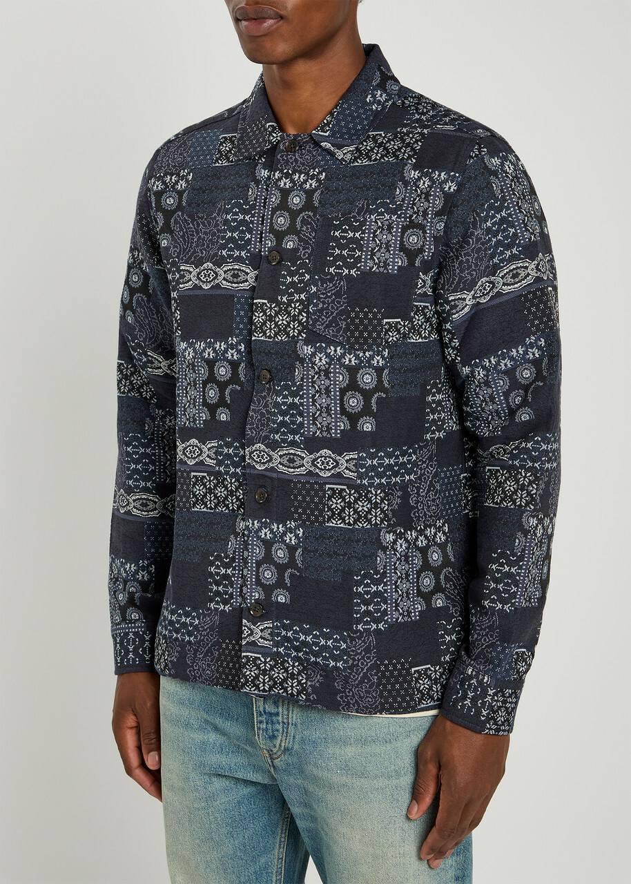 Les Deux Layton Jacquard Woven Overshirt Blue