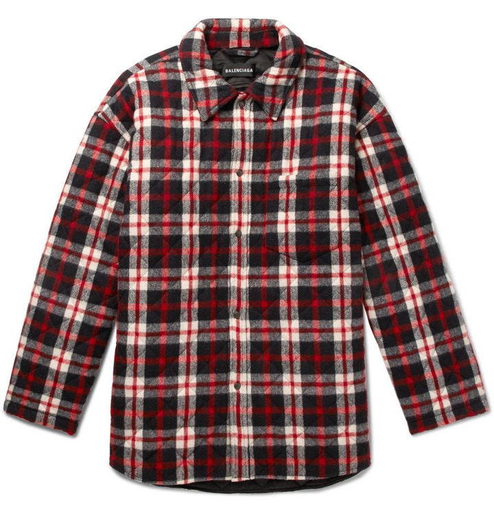Photo: Balenciaga - Oversized Quilted Checked Cotton-Flannel Coat - Red