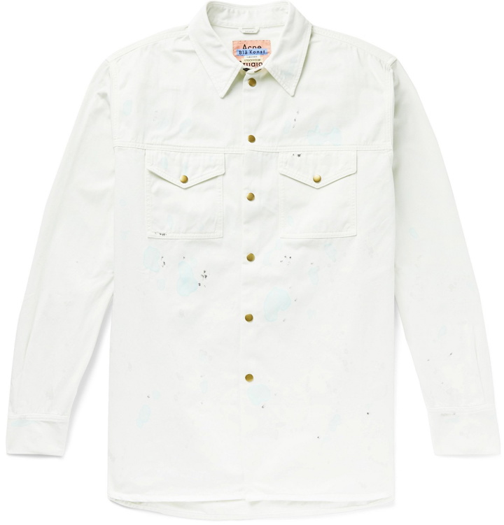 Photo: Acne Studios - Paint-Splattered Cotton-Twill Shirt Jacket - White